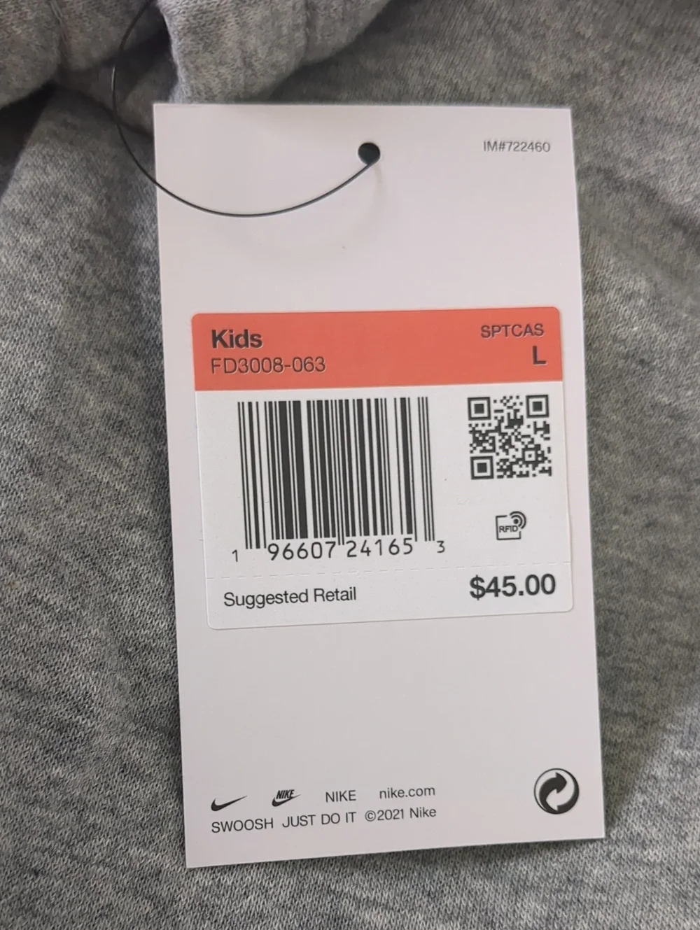 NWT Nike Boys Club Fleece Joggers In Grey (Size L)